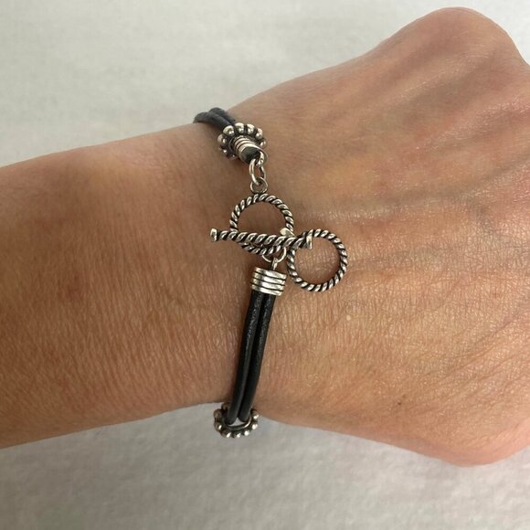 Sterling Silver 925 Dakota West Floral Leaf Turquoise Cabochon Cord Bracelet 8" - Picture 3 of 16